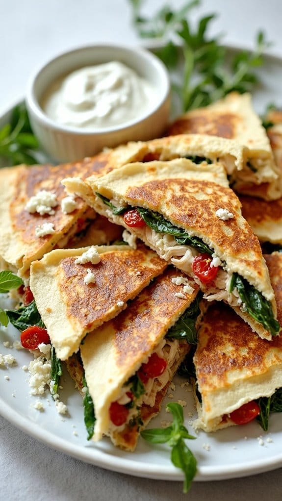 greek inspired chicken quesadillas