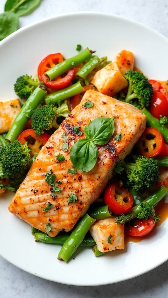 healthy salmon vegetable dish