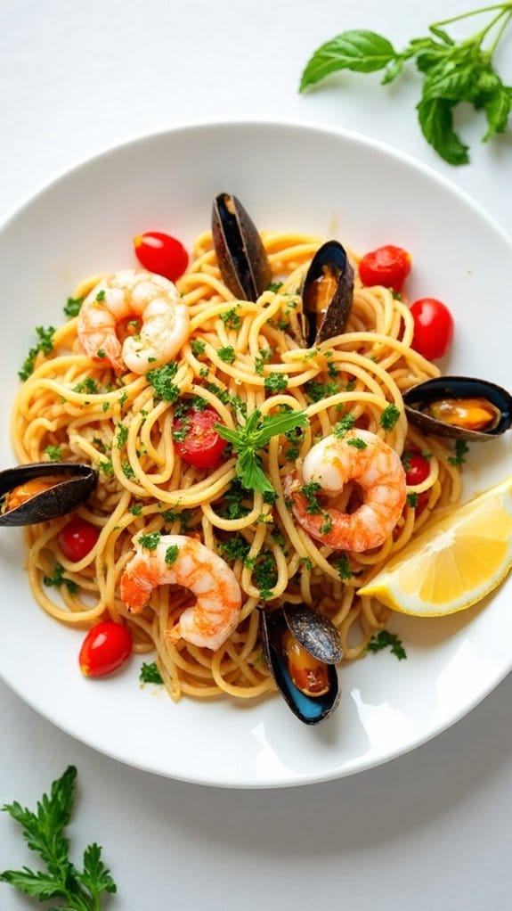 herb infused seafood pasta dish