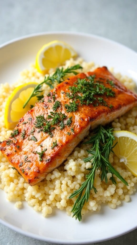 herbed salmon served with couscous