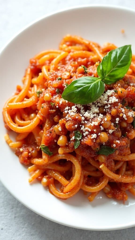 lentil pasta with sauce