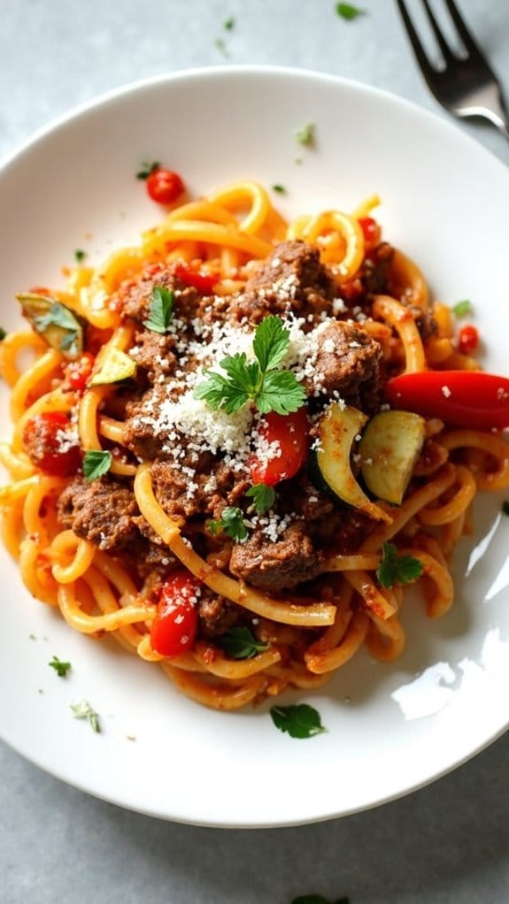 mediterranean inspired beef pasta dish