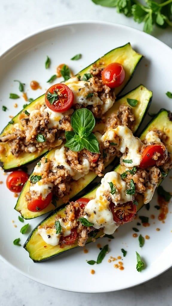 mushroom filled zucchini halves