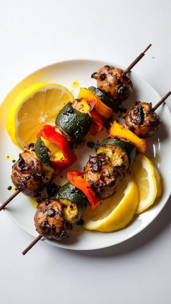 mushroom skewers on grill