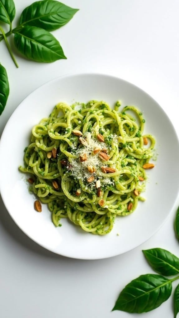 nutty pasta with pesto