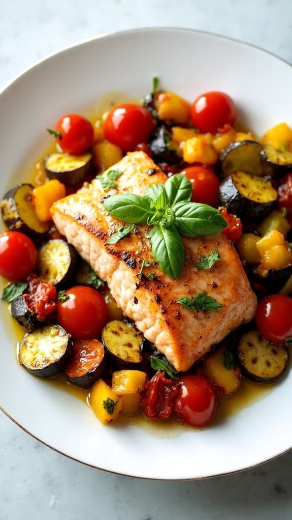 one pan salmon and ratatouille