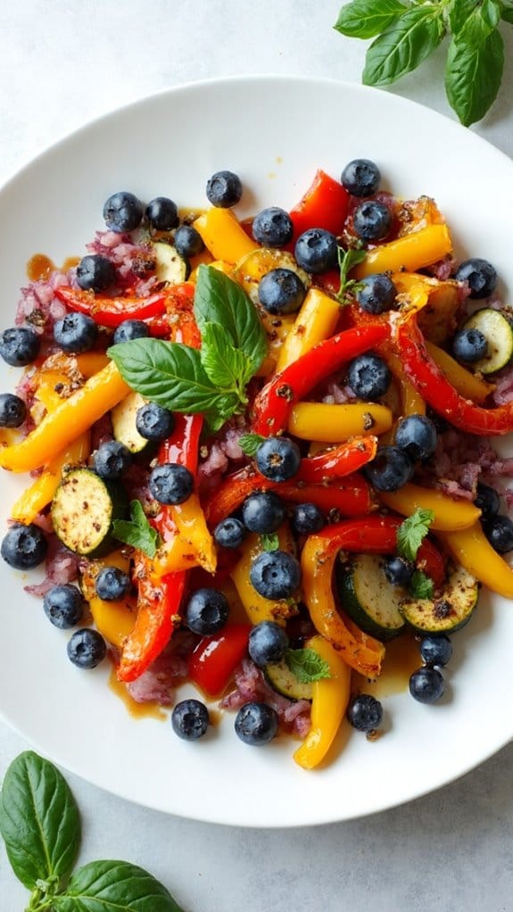 roasted vegetables with blueberries