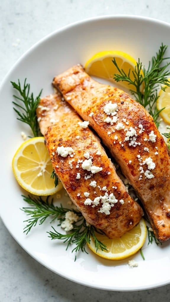 salmon topped with feta