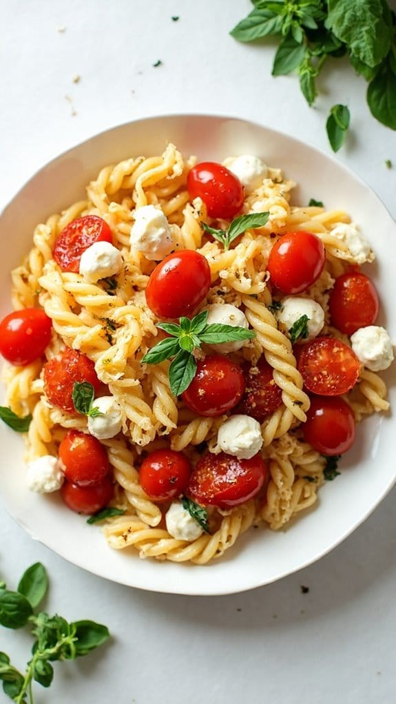 tomato mozzarella pasta dish